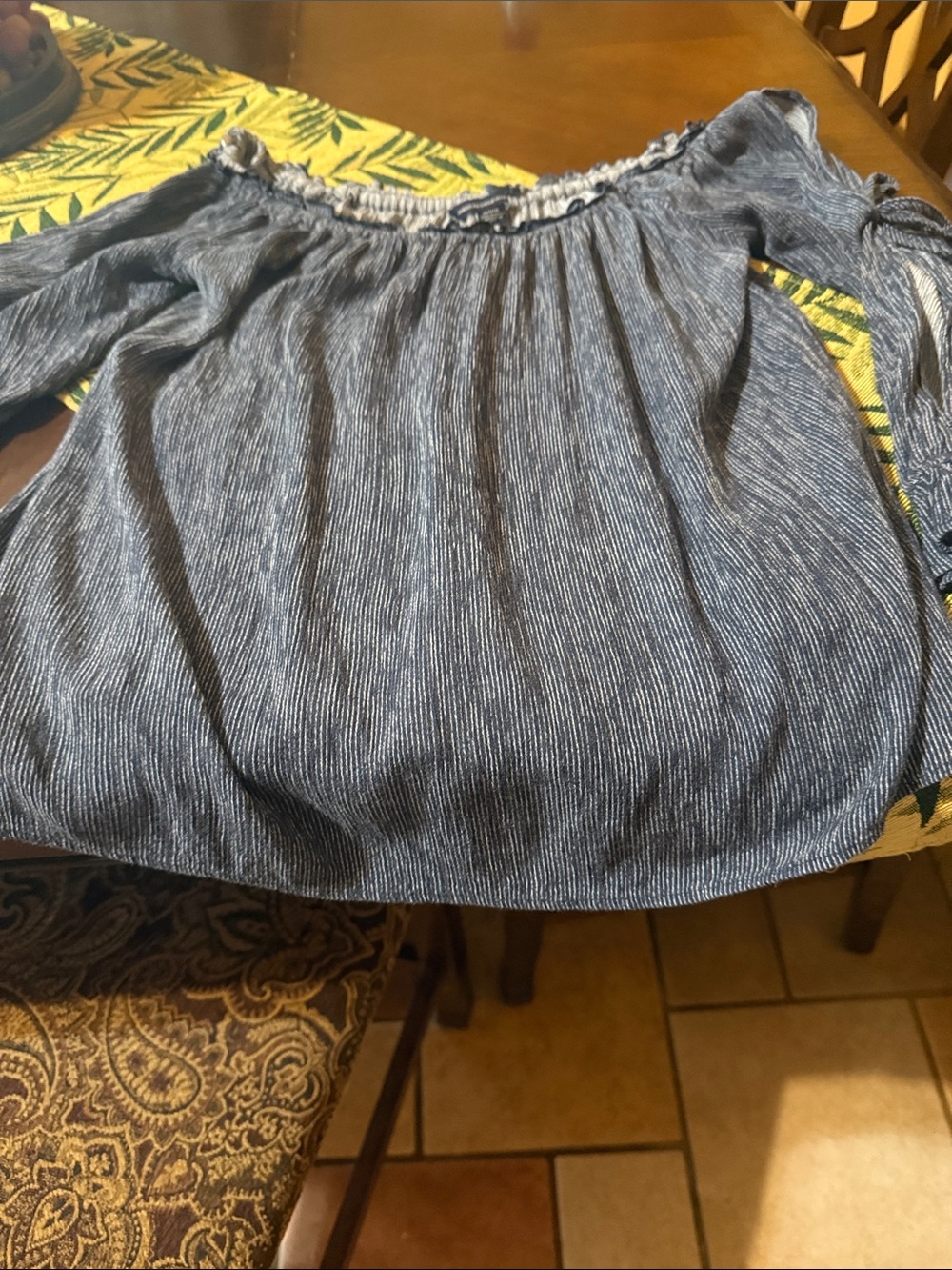 American Eagle Outfitters Navy Textured Off-Shoulder Blouse